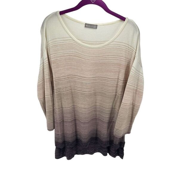 Evolution by Cyrus Womens Pullover Sweater Long Sleeve Striped Cream Gray XL - Picture 8 of 8